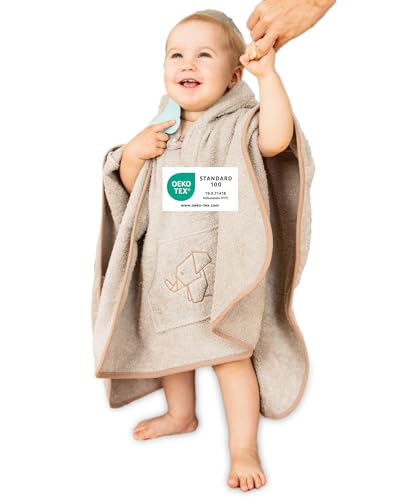 ULLENBOOM Badeponcho Baby, Frottee aus 100% Baumwolle (OEKO-TEX zertifiziert) und Made in EU - Ideal als Badetuch und Bademantel für Kinder und Babys von 1-3 Jahren, Sand Beige von ULLENBOOM