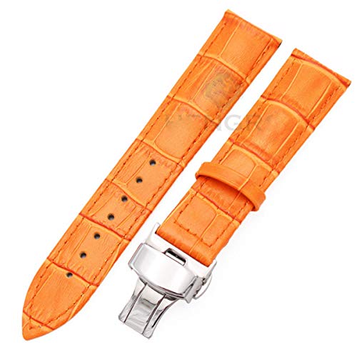 ULPro Ersatz Uhrenarmbänder, 20mm 22mm Langlebige Uhrenarmbänder Gürtel Männer Frauen Leder Uhrenarmband Strap Faltschließe Zubehör (Color : Orange, Size : 22mm Silver Clasp) von ULPro