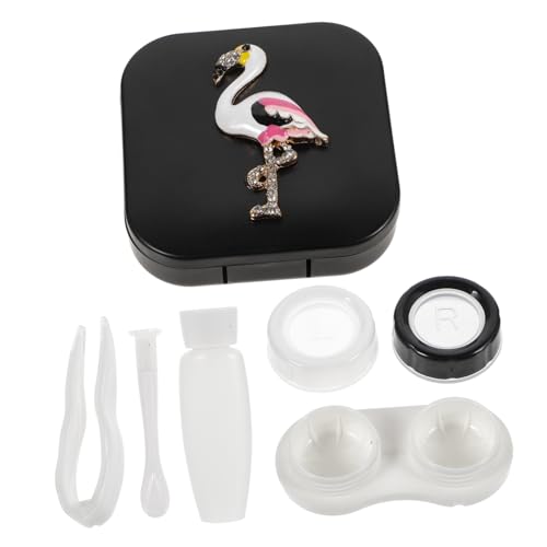 ULTECHNOVO 1 Set-Box Kontaktlinsenbehälter spiegelfolie Brillenhalter Linsen-Organizer mit Flamingo- Augenlinsenbehälter klein Halterung Make-up-Linsen Brillengestell Reisen Container von ULTECHNOVO