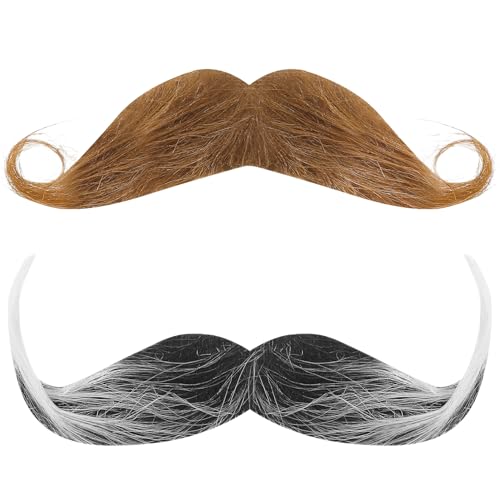 ULTECHNOVO 2 Stück Künstliche Schnurrbärte Selbstklebend Neuartiges Haariges Bartkostüm Lustige Künstliche Schnurrbärte Schnurrhaare Für Kostüm-Halloween-Zubehör (Schwarz Braun) von ULTECHNOVO