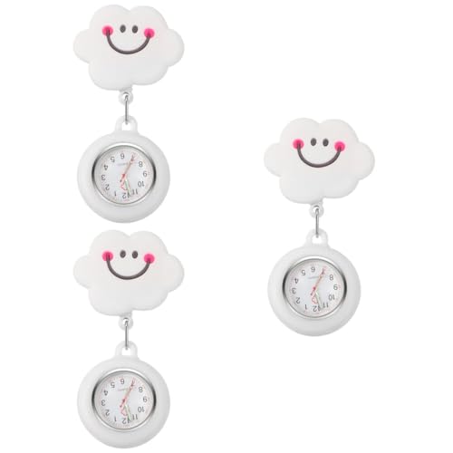 ULTECHNOVO 3 STK Taschenuhr Damen-digitaluhren Automatikuhren Für Krankenschwester Uhrenanhänger Reloj Automatico para Mujer Clip Hängende Cartoon-Uhr Fob Weiß Kieselgel Puppe Zähnung Herren von ULTECHNOVO