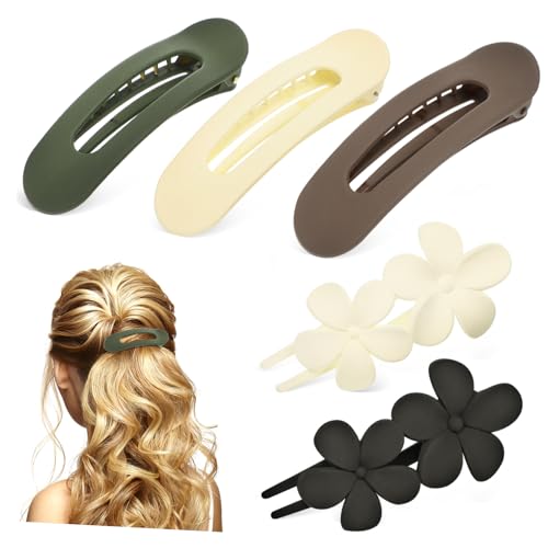 ULTECHNOVO Blumen Haarklammern 5 Stück Flache Krallenklammern in Grün Braun Und Creme Rutschfeste Haarspangen Für Damen Stilvolles Haaraccessoire Für Hochzeiten Abschlussfeiern Und Partys von ULTECHNOVO
