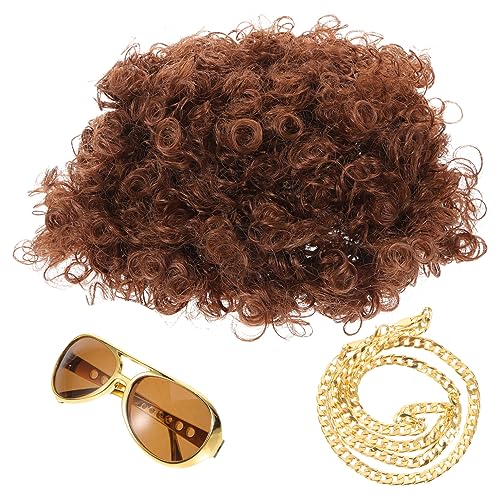ULTECHNOVO Disco Party Perücke Mit Fake Gold Kette Und Sonnenbrille Für Jahre Kostüm Zubehör Zufällige Stil Für Partyanlässe von ULTECHNOVO