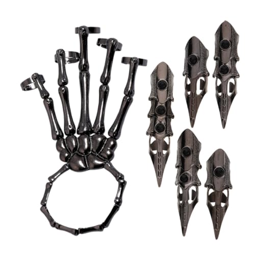 ULTECHNOVO Gothic-skelett-handarmband Mit Krallenringen Für Männer Und Frauen Verstellbare Fingerringe Im Punk-stil Skelettfinger-accessoire Für Themenpartys Und Alltagskleidung von ULTECHNOVO