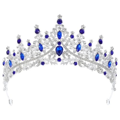 ULTECHNOVO Krone Für Frauen Kristall-Prinzessinnen-Diademe Strass-Königin-Stirnband Hochzeit Braut-Haarschmuck Geburtstag Abschlussball Festzug Party Zeremonie Foto-Requisiten (Blau) von ULTECHNOVO
