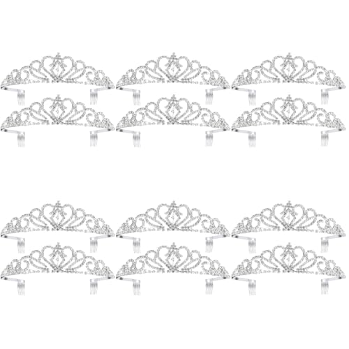 ULTECHNOVO Strass-Brautdiadem 12Er-Pack Kristall-Hochzeitskrone Für Braut Und Blumenmädchen Kopfschmuck Mit Kamm (Kristall) von ULTECHNOVO