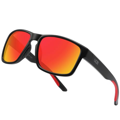 ULTR Sonnenbrille Herren Polarisiert VIBE - Sport Sonnenbrille für Damen - Bequeme Sportbrille Verspiegelt für Fahrrad, Sport, Laufen, Retro Sunglasses Men (Schwarz (Rotes Glas)) von ULTR