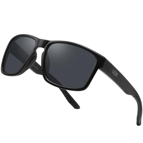 Sonnenbrille VIBE, Brille für Herren & Damen, UV400 Polarisiert Rechteckig Sonnenbrillen Unisex Retro Klassisch Vintage (Schwarz (Schwarzes Glas)) von ULTR