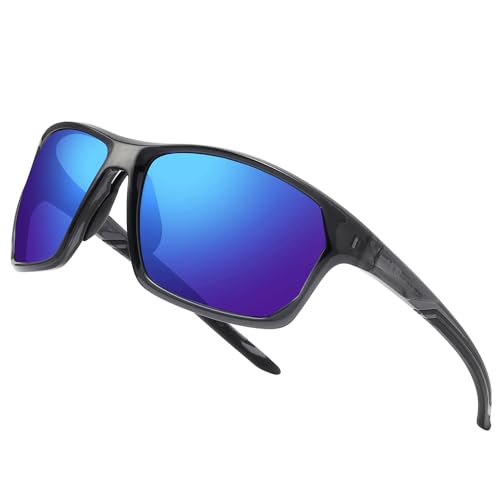 ULTR Sonnenbrille Herren Polarisiert RAYZ - Sport Sonnenbrille für Damen - Bequeme Sportbrille Verspiegelt für Fahrrad, Sport, Laufen, Retro Sunglasses Men (Grau (Dunkelblaues Glas)) von ULTR