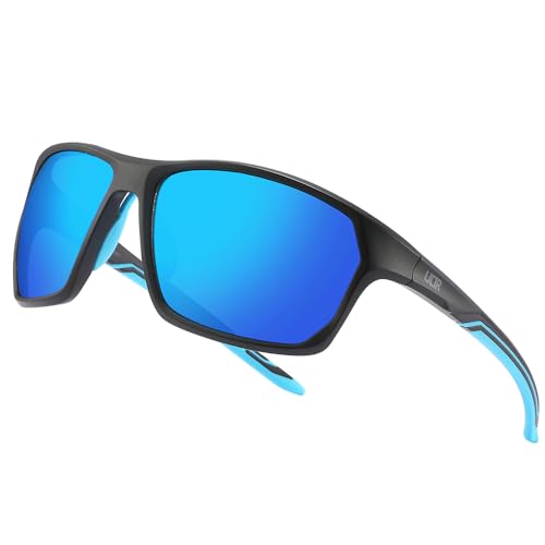 ULTR Sonnenbrille Herren Polarisiert RAYZ - Sport Sonnenbrille für Damen - Bequeme Sportbrille Verspiegelt für Fahrrad, Sport, Laufen, Retro Sunglasses Men (Schwarz (Blaues Glas)) von ULTR