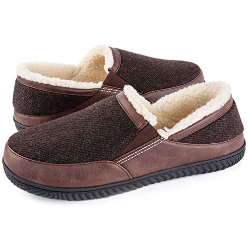 ULTRAIDEAS Hausschuhe Herren Plüsch Slippers Winter Wärme Filz Pantoffeln mit Gummiband Memory Foam Kaschmirwolle Futter rutschfeste Gummisohle,Dunkel Braun,45EU von ULTRAIDEAS