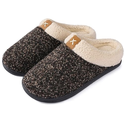 ULTRAIDEAS Hausschuhe Herren Plüsch Winter Warme Pantoffeln mit wollähnlichem Futter, Bequeme Memory Foam Slippers rutschfeste Gummisohle Indoor Outdoor,braun,40/41 EU von ULTRAIDEAS