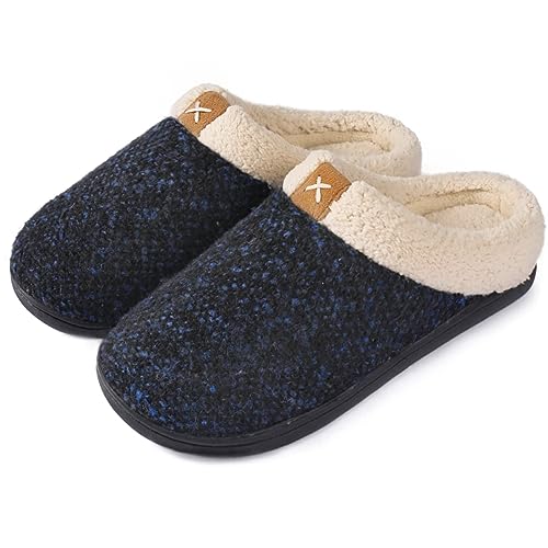 ULTRAIDEAS Hausschuhe Herren Plüsch Winter Warme Pantoffeln mit wollähnlichem Futter, Bequeme Memory Foam Slippers rutschfeste Gummisohle Indoor Outdoor,Blau,46/47 EU von ULTRAIDEAS