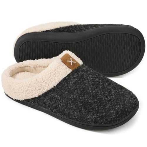 ULTRAIDEAS Hausschuhe Herren Plüsch Winter Warme Pantoffeln mit wollähnlichem Futter, Bequeme Memory Foam Slippers rutschfeste Gummisohle Indoor Outdoor,dunkelgrau,42/43 EU von ULTRAIDEAS