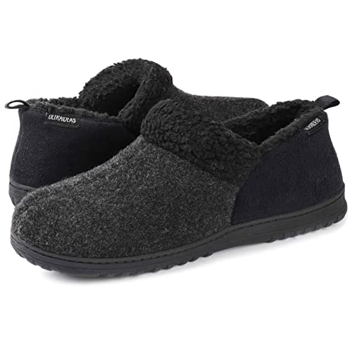 ULTRAIDEAS Hausschuhe Herren Winter Memory Schaum Pantoffeln mit warmem Plüsch Kunstpelz Futter, Wolleähnliche Mischung Micro Wildleder Hausschuhe mit Indoor Outdoor Gummisohle,Dunkel Grau,46EU von ULTRAIDEAS