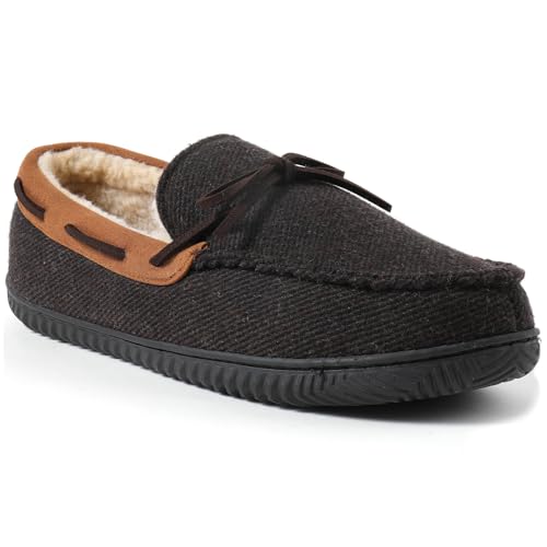 ULTRAIDEAS Hausschuhe Herren Winter Mokassin Plüsch Pantoffeln Memory Schaum rutschfeste Gummisohle Bequeme Slippers mit warmem wollähnlichem Futter für Innen und Außen,Braun 44 EU von ULTRAIDEAS