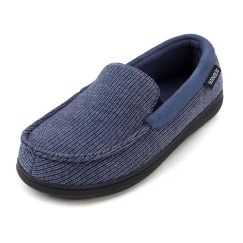 ULTRAIDEAS Herren Bequeme Memory Foam Hauschuhe mit rutschfester Gummisohle, atmungsaktive leichte gestrickte geschlossene Slippers, Blau, 46 EU von ULTRAIDEAS