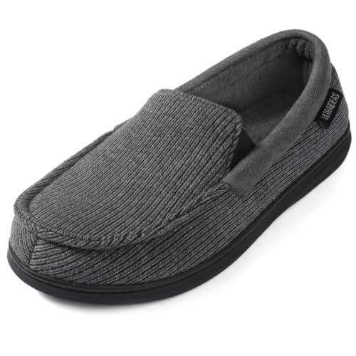 ULTRAIDEAS Herren Bequeme Memory Foam Hauschuhe mit rutschfester Gummisohle, atmungsaktive leichte gestrickte geschlossene Slippers, Grau, 44 EU von ULTRAIDEAS