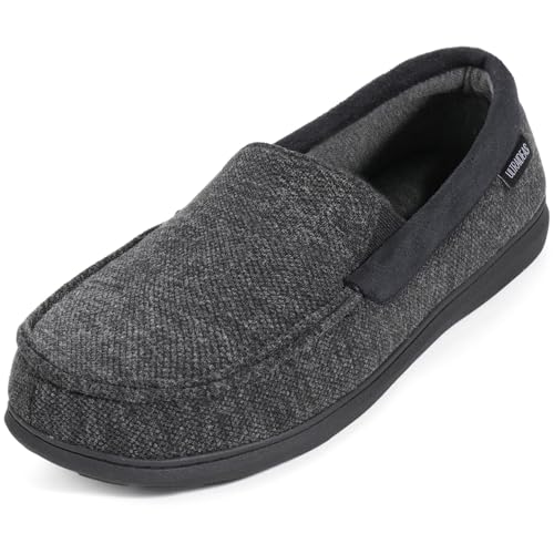 ULTRAIDEAS Herren Carver Hausschuhe Moc Loafer Hausschuhe Memory Foam, Schwarz gestrickt, 41 EU von ULTRAIDEAS