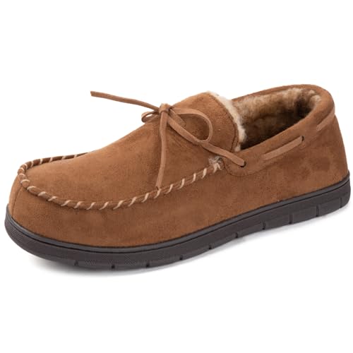 ULTRAIDEAS Herren Luke Microsuede Mokassin Hausschuhe mit Krawatte Indoor Outdoor, Hellbraun, 44.5 EU von ULTRAIDEAS