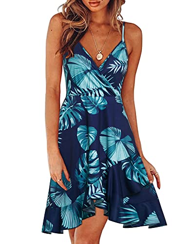 ULTRANICE Damen Sommerkleider Blumenmuster Kleid V-Ausschnitt Strandkleid Verstellbaren Spaghettiträger Rüschen Freizeitkleid(Floral05,Medium) von ULTRANICE