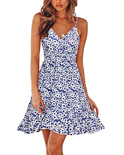 ULTRANICE Damen Sommerkleider Blumenmuster Kleid V-Ausschnitt Strandkleid Verstellbaren Spaghettiträger Rüschen Freizeitkleid(Floral-44,Groß) von ULTRANICE