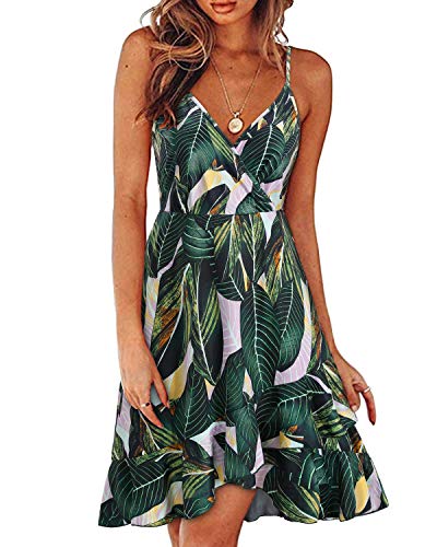 ULTRANICE Damen Sommerkleider Blumenmuster Kleid V-Ausschnitt Strandkleid Verstellbaren Spaghettiträger Rüschen Freizeitkleid(Floral07,XXL) von ULTRANICE