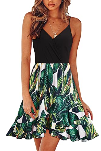 ULTRANICE Damen Sommerkleider Blumenmuster Kleid V-Ausschnitt Strandkleid Verstellbaren Spaghettiträger Rüschen Freizeitkleid(FloralC,M) von ULTRANICE