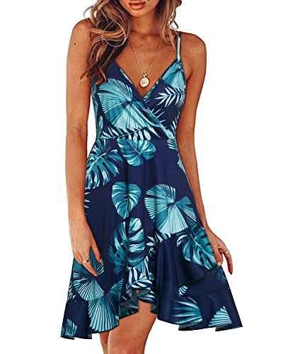 ULTRANICE Damen Sommerkleider Blumenmuster Kleid V-Ausschnitt Strandkleid Verstellbaren Spaghettiträger Rüschen Freizeitkleid(Floral05,XXL) von ULTRANICE