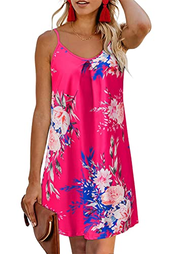 ULTRANICE Sommerkleid Damen Blumen V-Ausschnitt Kleider Ärmellos Spaghettiträger Trägerkleid Strandkleid Swing Kleid(Floral E,Groß) von ULTRANICE