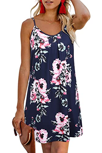ULTRANICE Sommerkleid Damen Blumen Strandkleid Ärmellos Kleid V-Ausschnitt Spaghettiträger A Linie Kleider(Floral A,X-Groß) von ULTRANICE