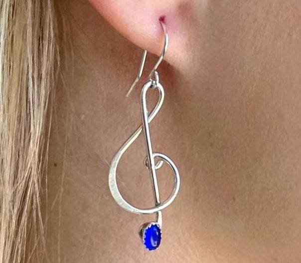 Sterling Silber Violinschlüssel Ohrringe Mit Stein Nach Wahl von ULoveJewelry