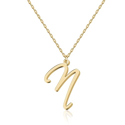 Halskette mit Initial in 18 Karat Gold N - Personalisierter Buchstaben-Schmuck für Frauen, handgefertigter Edelstahlanhänger, Geschenk für Geburtstag, Weihnachten, Abschluss, Valentinstag, Muttertag von UMAGICBOX