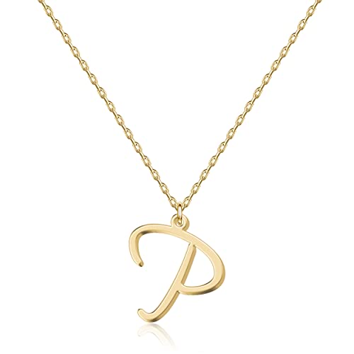 Halskette mit Initial in 18 Karat Gold P - Personalisierter Buchstaben-Schmuck für Frauen, handgefertigter Edelstahlanhänger, Geschenk für Geburtstag, Weihnachten, Abschluss, Valentinstag, Muttertag von UMAGICBOX