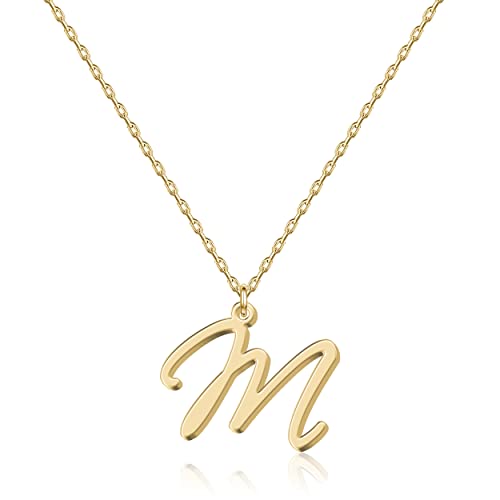 Halskette mit Initial in 18 Karat Gold M - Personalisierter Buchstaben-Schmuck für Frauen, handgefertigter Edelstahlanhänger, Geschenk für Geburtstag, Weihnachten, Abschluss, Valentinstag, Muttertag von UMAGICBOX