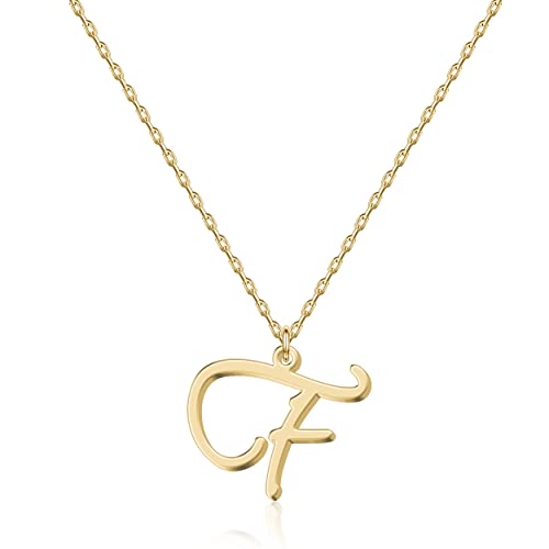 Halskette mit Initial in 18 Karat Gold F - Personalisierter Buchstaben-Schmuck für Frauen, handgefertigter Edelstahlanhänger, Geschenk für Geburtstag, Weihnachten, Abschluss, Valentinstag, Muttertag von UMAGICBOX