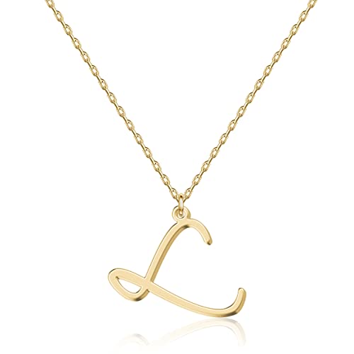 Halskette mit Initial in 18 Karat Gold L - Personalisierter Buchstaben-Schmuck für Frauen, handgefertigter Edelstahlanhänger, Geschenk für Geburtstag, Weihnachten, Abschluss, Valentinstag, Muttertag von UMAGICBOX