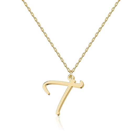 Halskette mit Initial in 18 Karat Gold T - Personalisierter Buchstaben-Schmuck für Frauen, handgefertigter Edelstahlanhänger, Geschenk für Geburtstag, Weihnachten, Abschluss, Valentinstag, Muttertag von UMAGICBOX