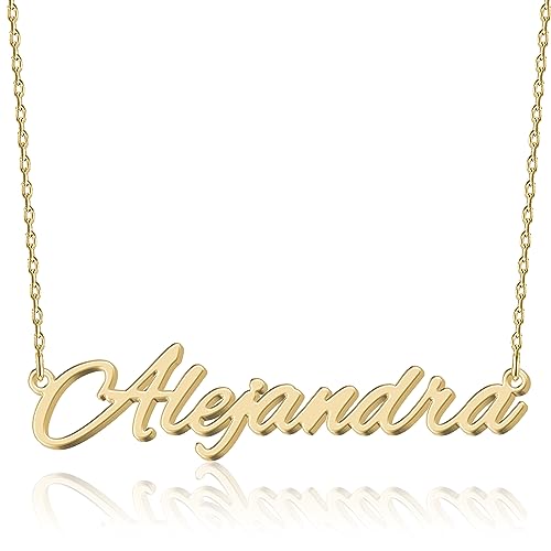 Personalisierte 18K Gold Namenskette Alejandra - Damen Halskette mit Gravur aus Edelstahl - Geschenk für Geburtstag, Jahrestag, Abschluss und Valentinstag - Individualisierbar und Handgefertigt von UMAGICBOX