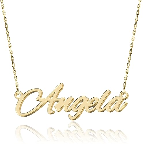 Personalisierte 18K Gold Namenskette Angela - Damen Halskette mit Gravur aus Edelstahl - Geschenk für Geburtstag, Jahrestag, Abschluss und Valentinstag - Individualisierbar und Handgefertigt von UMAGICBOX