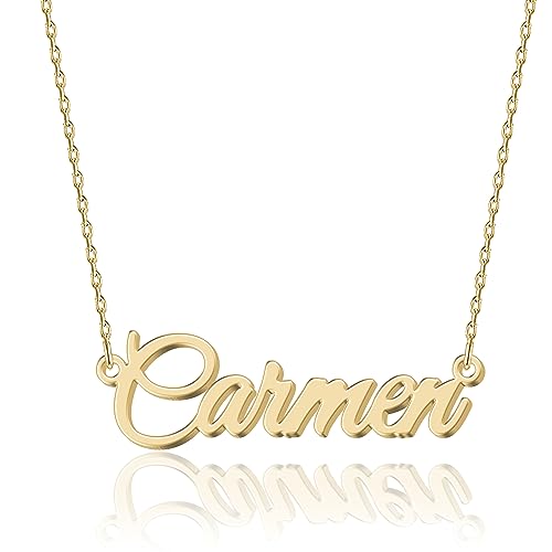 Personalisierte 18K Gold Namenskette Carmen - Damen Halskette mit Gravur aus Edelstahl - Geschenk für Geburtstag, Jahrestag, Abschluss und Valentinstag - Individualisierbar und Handgefertigt von UMAGICBOX