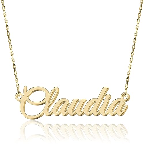 Personalisierte 18K Gold Namenskette Claudia - Damen Halskette mit Gravur aus Edelstahl - Geschenk für Geburtstag, Jahrestag, Abschluss und Valentinstag - Individualisierbar und Handgefertigt von UMAGICBOX