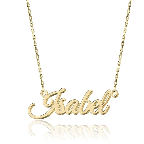 Personalisierte 18K Gold Namenskette Isabel - Damen Halskette mit Gravur aus Edelstahl - Geschenk für Geburtstag, Jahrestag, Abschluss und Valentinstag - Individualisierbar und Handgefertigt von UMAGICBOX