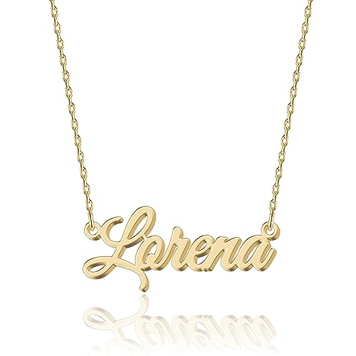 Personalisierte 18K Gold Namenskette Lorena - Damen Halskette mit Gravur aus Edelstahl - Geschenk für Geburtstag, Jahrestag, Abschluss und Valentinstag - Individualisierbar und Handgefertigt von UMAGICBOX