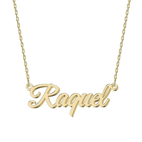 Personalisierte 18K Gold Namenskette Raquel - Damen Halskette mit Gravur aus Edelstahl - Geschenk für Geburtstag, Jahrestag, Abschluss und Valentinstag - Individualisierbar und Handgefertigt von UMAGICBOX