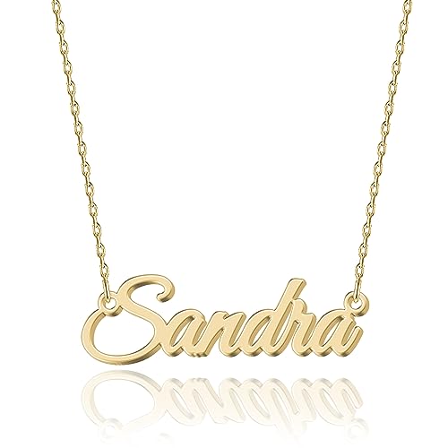 Personalisierte 18K Gold Namenskette Sandra - Damen Halskette mit Gravur aus Edelstahl - Geschenk für Geburtstag, Jahrestag, Abschluss und Valentinstag - Individualisierbar und Handgefertigt von UMAGICBOX