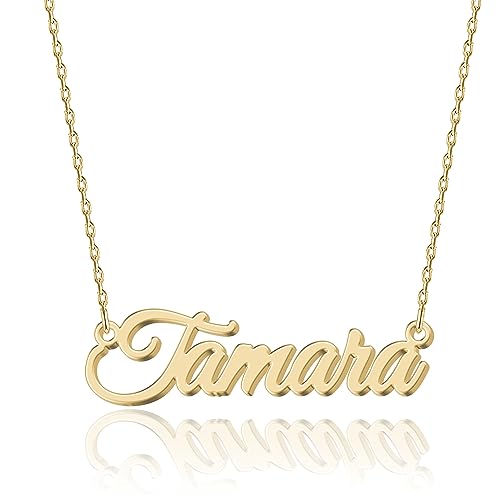 Personalisierte 18K Gold Namenskette Tamara - Damen Halskette mit Gravur aus Edelstahl - Geschenk für Geburtstag, Jahrestag, Abschluss und Valentinstag - Individualisierbar und Handgefertigt von UMAGICBOX