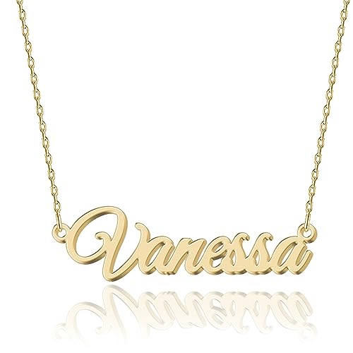 Personalisierte 18K Gold Namenskette Vanessa - Damen Halskette mit Gravur aus Edelstahl - Geschenk für Geburtstag, Jahrestag, Abschluss und Valentinstag - Individualisierbar und Handgefertigt von UMAGICBOX