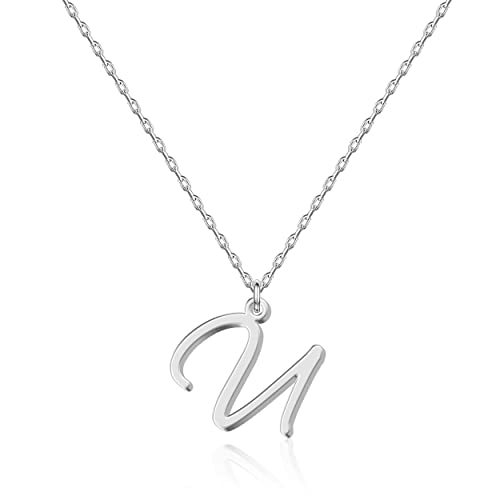 Personalisierte Silber Initialkette U - Monogramm Buchstaben Schmuck für Damen, handgefertigter Edelstahl Anhänger, individuelles Geschenk zum Jubiläum,Geburtstag,Weihnachten,Valentinstag,Muttertag von UMAGICBOX