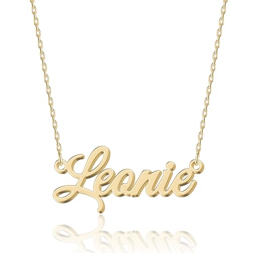 UMAGICBOX Damen 18K Gold Namenskette Leonie - Personalisierter Edelstahl Anhänger mit Gravur für Elegante Accessoires von UMAGICBOX